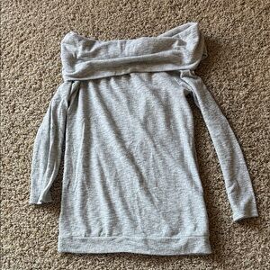 Peach Love California Light Gray Off-Shoulder Sweater